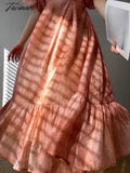 Tavimart Short Sleeve French Elegant Dress Woman Beach Chiffon Fashion Midi Office Lady Retro Even