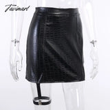 Tavimart Side Slit Faux Leather Skirt With Garter High Waist Mini Gothic Women E - Girl Aesthetic
