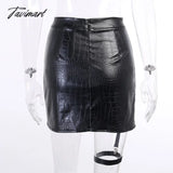 Tavimart Side Slit Faux Leather Skirt With Garter High Waist Mini Gothic Women E - Girl Aesthetic