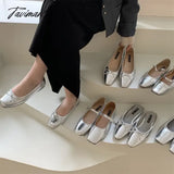 Tavimart - Silver Flats Ballet Shoes For Women Mary Janes Casual Shallow Slip On Pumps Sequare Toe