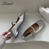 Tavimart - Silver Flats Ballet Shoes For Women Mary Janes Casual Shallow Slip On Pumps Sequare Toe
