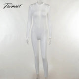 Tavimart Skinny Sport Jumpsuit Women Casual White Long Sleeve Bodycon One Pieces Sexy Club Outfits