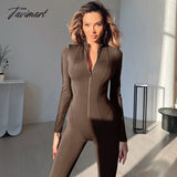 Tavimart  Skinny Sport Jumpsuit Women Casual White Long Sleeve Bodycon One Pieces Sexy Club Outfits Body Tops Autumn Overalls