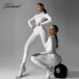 Tavimart Skinny Sport Jumpsuit Women Casual White Long Sleeve Bodycon One Pieces Sexy Club Outfits