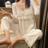 Tavimart Sleepwear Cotton Vintage Clothes Lace Pajamas Women Room Wear Pyjama Pour Femme Princess
