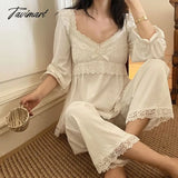 TAVIMART Sleepwear Cotton Vintage Clothes Lace Pajamas Women Room Wear Pyjama Pour Femme Princess Pijamas Feminino White Loungewear