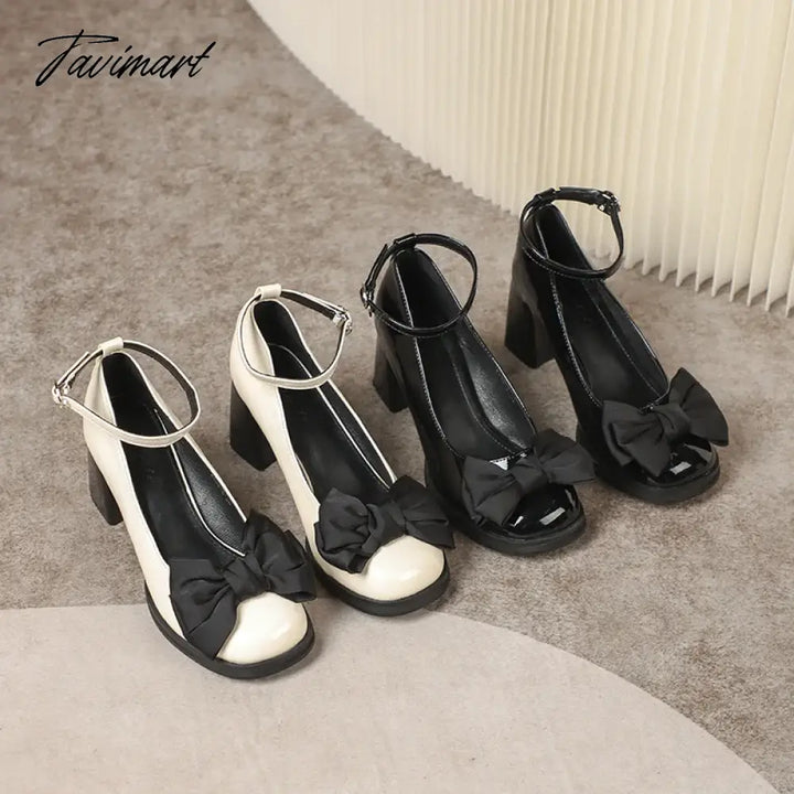 Tavimart Small Size Thick Heeled Shoes Four Seasons Sole Waterproof Platform High Heels Sweet And