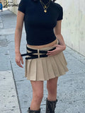 Tavimart Solid Casual Women Pleated Skirt Mini Low Waist Preppy Style Kawaii Skirts Femme Streetwork Versatile Girl Falda Mujer