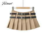 Tavimart Solid Casual Women Pleated Skirt Mini Low Waist Preppy Style Kawaii Skirts Femme