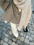 Tavimart Solid Faux Woolen Blend Jacket For Woman 2024 Winter Warm V - Neck Single Breasted Loose
