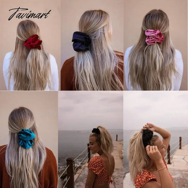 Tavimart Solid Large Velvet Scrunchie Ponytail Elastic Hair Bands For Women Girls Headwear Tie