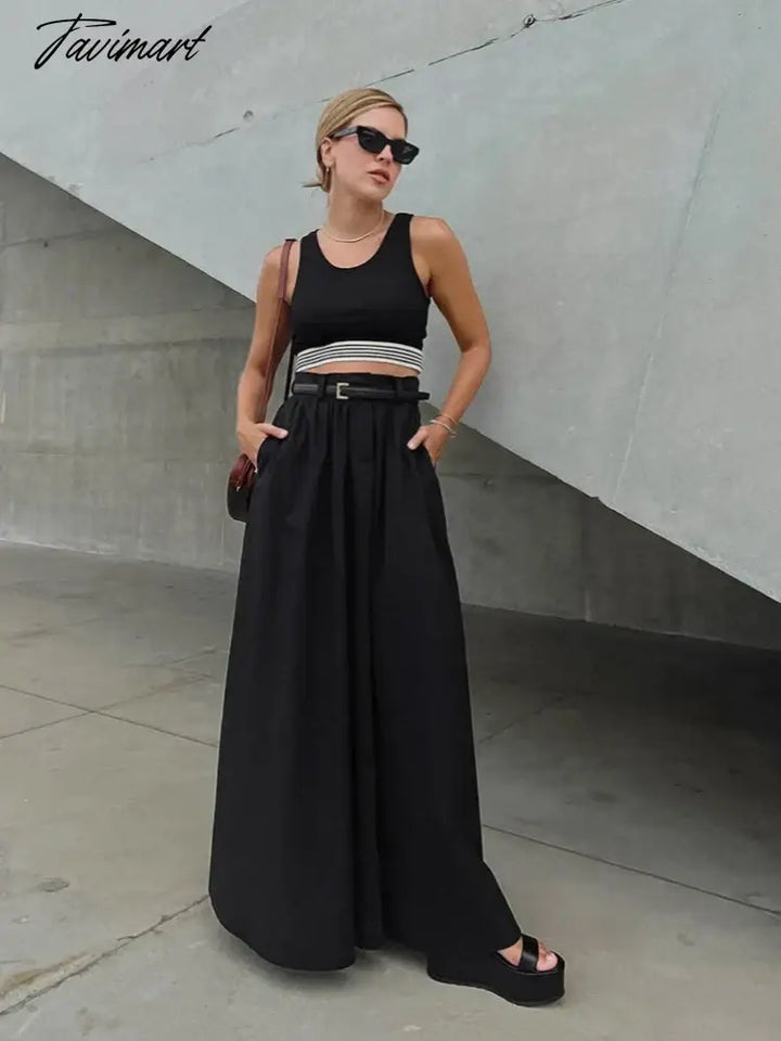 Tavimart - Solid Long Skirts For Women Clothing Ankle Length Faldones Para Mujer Elegant Jupe Femme