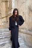 Tavimart Solid Stand Collar Single Breasted Jacket Women Elegant Long Sleeve Coat Spring Fashion