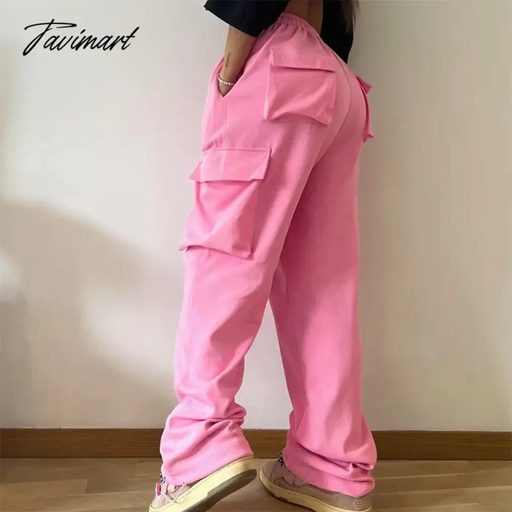 Tavimart Solid Y2K Cargo Joggers Pink Pants Pocket Tracksuits Trousers Women Winter Clothes Casual