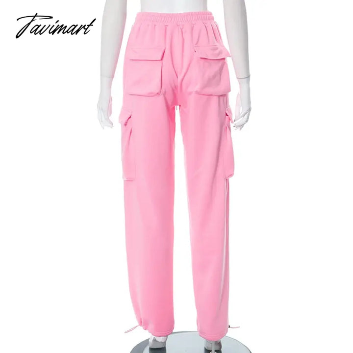 Tavimart Solid Y2K Cargo Joggers Pink Pants Pocket Tracksuits Trousers Women Winter Clothes Casual