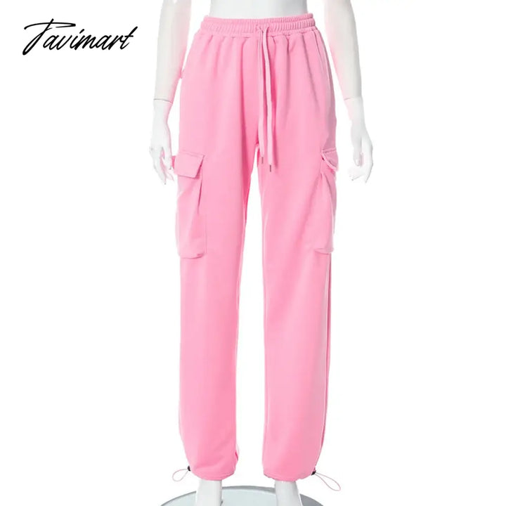 Tavimart Solid Y2K Cargo Joggers Pink Pants Pocket Tracksuits Trousers Women Winter Clothes Casual