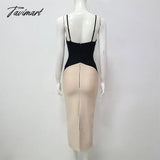 Tavimart Spaghetti Strap Bandages Dress New Women Sexy Lace Patchwork Clothing Club Party Celebrity