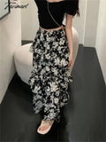 Tavimart - Split Vintage A-Line Skirts Florals Chic Women Holiday Patchwork Casual Summer Office