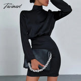 Tavimart Spring French Satin Dress Sexy Black Bodycon Party Backless Long Sleeve Celebrity Club