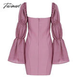 Tavimart Spring New Bandages Dress Women Flare Sleeve Patchwork Clothes Sexy Club Party Bodycon