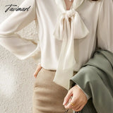 Tavimart Spring New Chiffon Top And Bottom Shirt Loose Lace - Up Long Sleeve Blouse