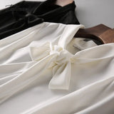 Tavimart Spring New Chiffon Top And Bottom Shirt Loose Lace - Up Long Sleeve Blouse