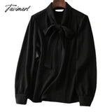 Tavimart Spring New Chiffon Top And Bottom Shirt Loose Lace - Up Long Sleeve Blouse Black / S