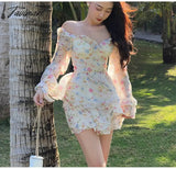 Tavimart Spring New French Long Sleeve Floral Small Spice Girl Party Dresses For Women Sweet Boho
