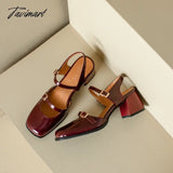 Tavimart - Spring Summer New Women Sandals Square Toe Buckle Chunky Pumps Patent Leather High Heels