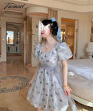 Tavimart Spring Vintage Fairy Casual Printing Women Patchwork Mini Dress Ladies Elegant Princess