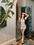 Tavimart Square Collar Lace Short - Sleeved Dresses For Women Vestidos Summer Waist Slim Thin