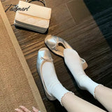 Tavimart - Square Toe Ballet Flats Mary Janes Shoes For Women Elegant Heeled Silver Loafers Summer
