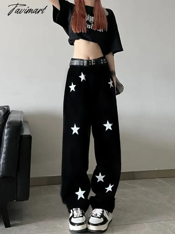 Tavimart Star Print High Waist Jeans American Retro Street Straight - Leg Pants Baggy Women Y2K Hot