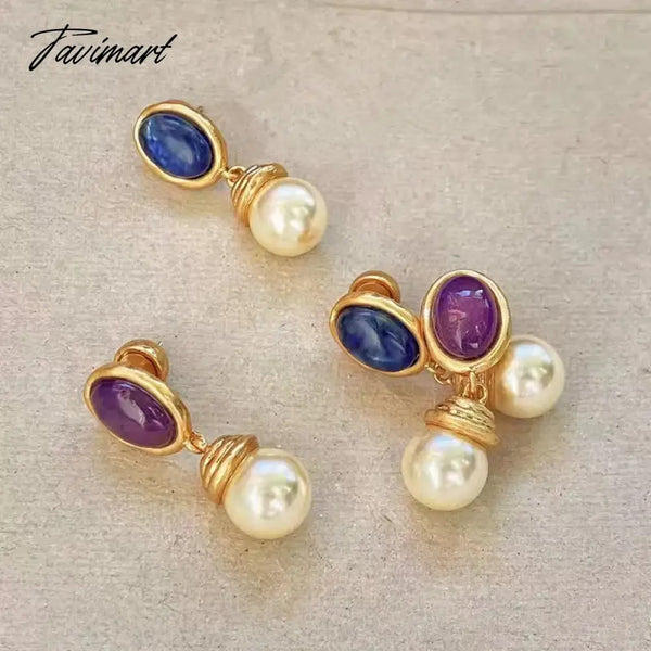 Tavimart Statement Fashion Metallic Resin Pearl Drop Earrings For Women Personality New Brincos