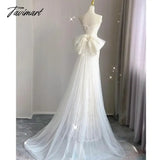 Tavimart - Strapless Slim Waist Elegant Evening Dresses Solid Sleeveless Prom Dress Bow Design Back