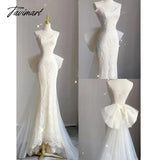 Tavimart - Strapless Slim Waist Elegant Evening Dresses Solid Sleeveless Prom Dress Bow Design Back