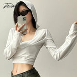 Tavimart Streetwear Solid Color All Match Hooded Long - Sleeved T - Shirt Women Summer New Korean