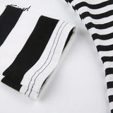 Tavimart Striped Top Blouse Tshirt Basic Long Sleeve Black And White Star Patch Print Streetwear