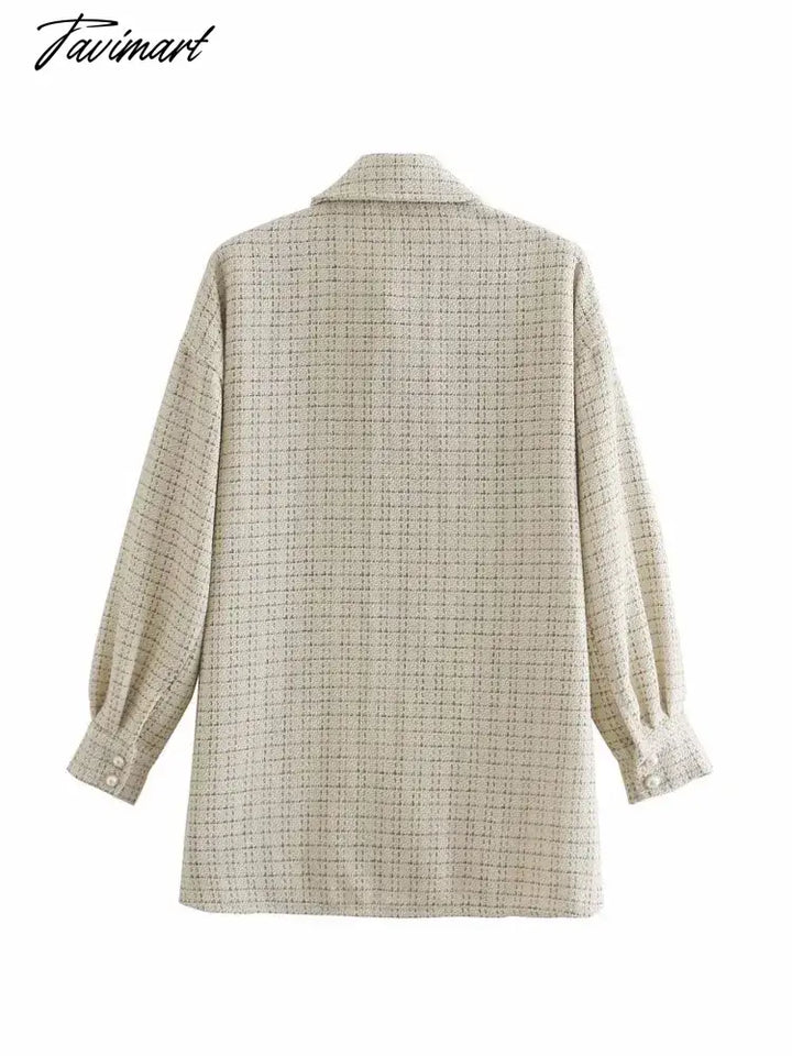 Tavimart Stylish Chic Turn - Down Collar Pockets Jacket Women Vintage Small Fragrance Tweed Coat