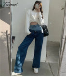 Tavimart Stylish Fake Two Piece Jeans Women Patchwork Daddy Pants Female Baggy American Fashion