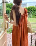 Tavimart Summer 100% Cotton Chic Elegant Dress For Women Casual Back Bandage Holiday Beach Sundress