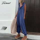 Tavimart Summer Casual Hooded Romper Streetwear Fashion Sleeveless Button Solid Playsuit Retro