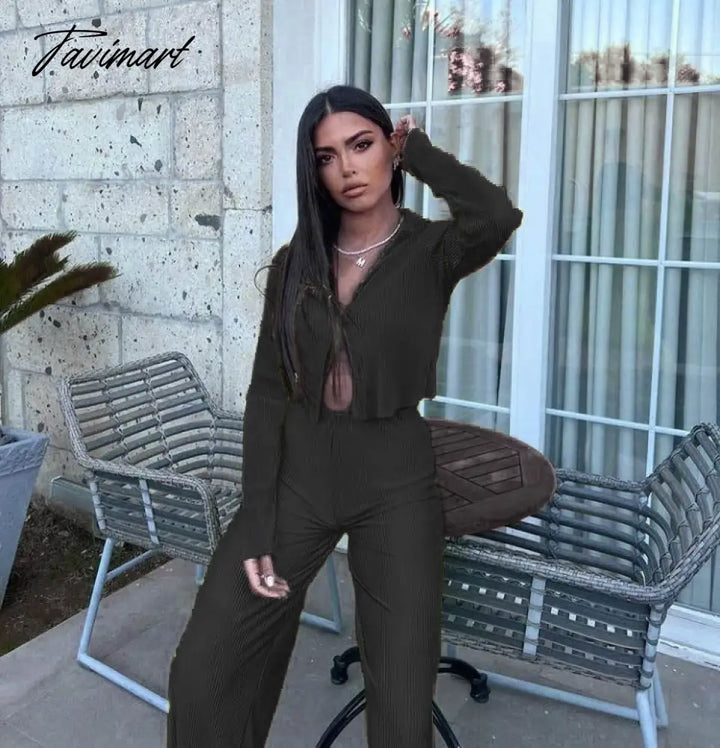 Tavimart Summer Casual Pleated Three - Piece Set Women Oversized Vest Long Sleeve Shirt Wide Leg