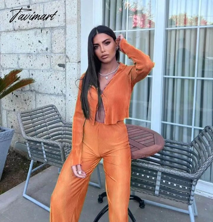 Tavimart Summer Casual Pleated Three - Piece Set Women Oversized Vest Long Sleeve Shirt Wide Leg