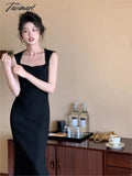 TAVIMART  -  Summer Classic Solid Color Elegant Dress Women's New Slim-fit Slimming Sleeveless Sexy Hip Long Dress