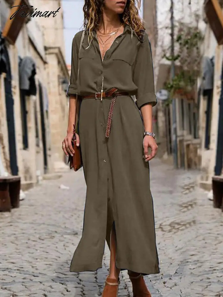 Tavimart Summer Dresses Women Casual Black Button Dress Green Elegant – tavimart Tavimart Summer Dresses Women Casual Black Button Dress Green Elegant – tavimart