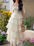 Tavimart Summer Elegant Floral Print Cake Party Dress Vintage Women Sleeveless Lace Up Princess