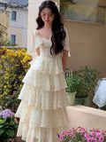 Tavimart Summer Elegant Floral Print Cake Party Dress Vintage Women Sleeveless Lace Up Princess