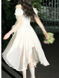 Tavimart Summer Elegant Irregular Ruffles Midi Dresses Women Sweet Evening Party Birthday Robe