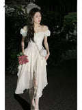 Tavimart Summer Elegant Irregular Ruffles Midi Dresses Women Sweet Evening Party Birthday Robe
